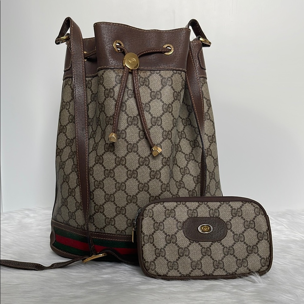 Vintage Gucci Guccisima Web Canvas Bucket Bag/Gucci GG Web Ophidia pouch